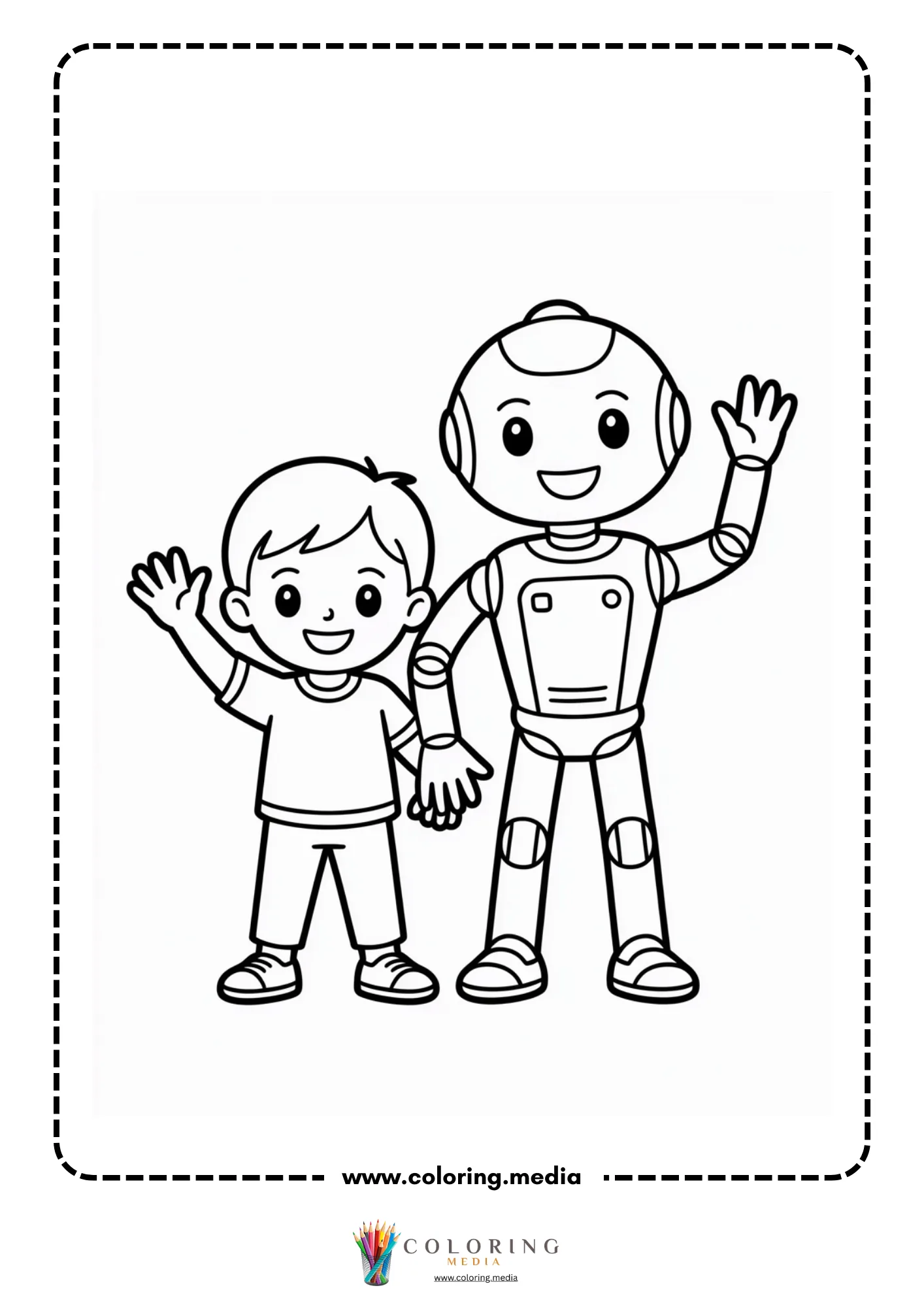 Robot coloring page with classic robot and claw hands