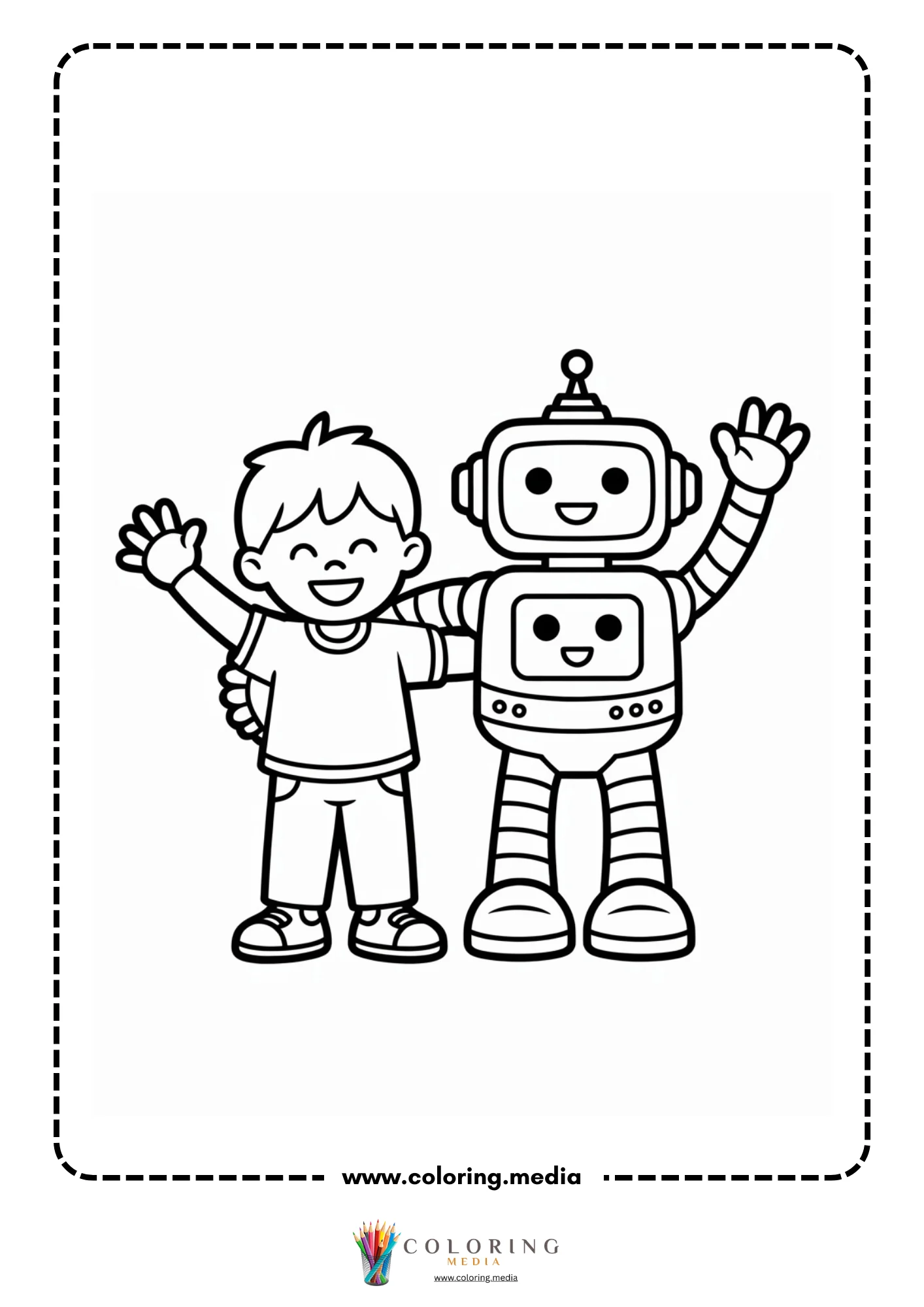 Robot coloring page with robot walking on jointed legs