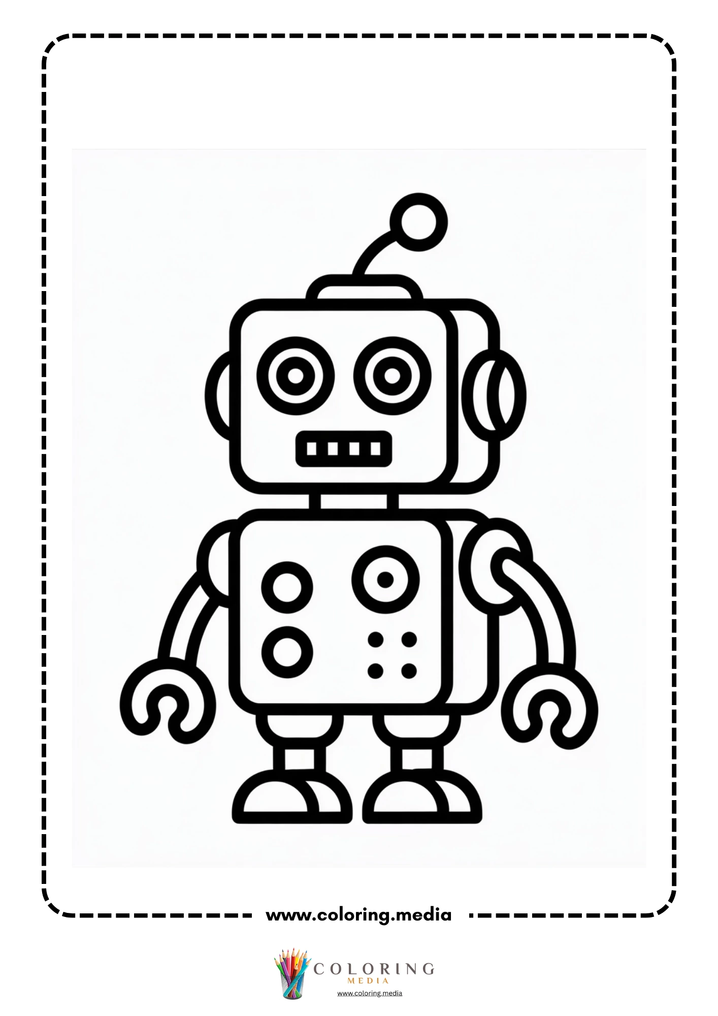 Robot coloring page with child learning robotics