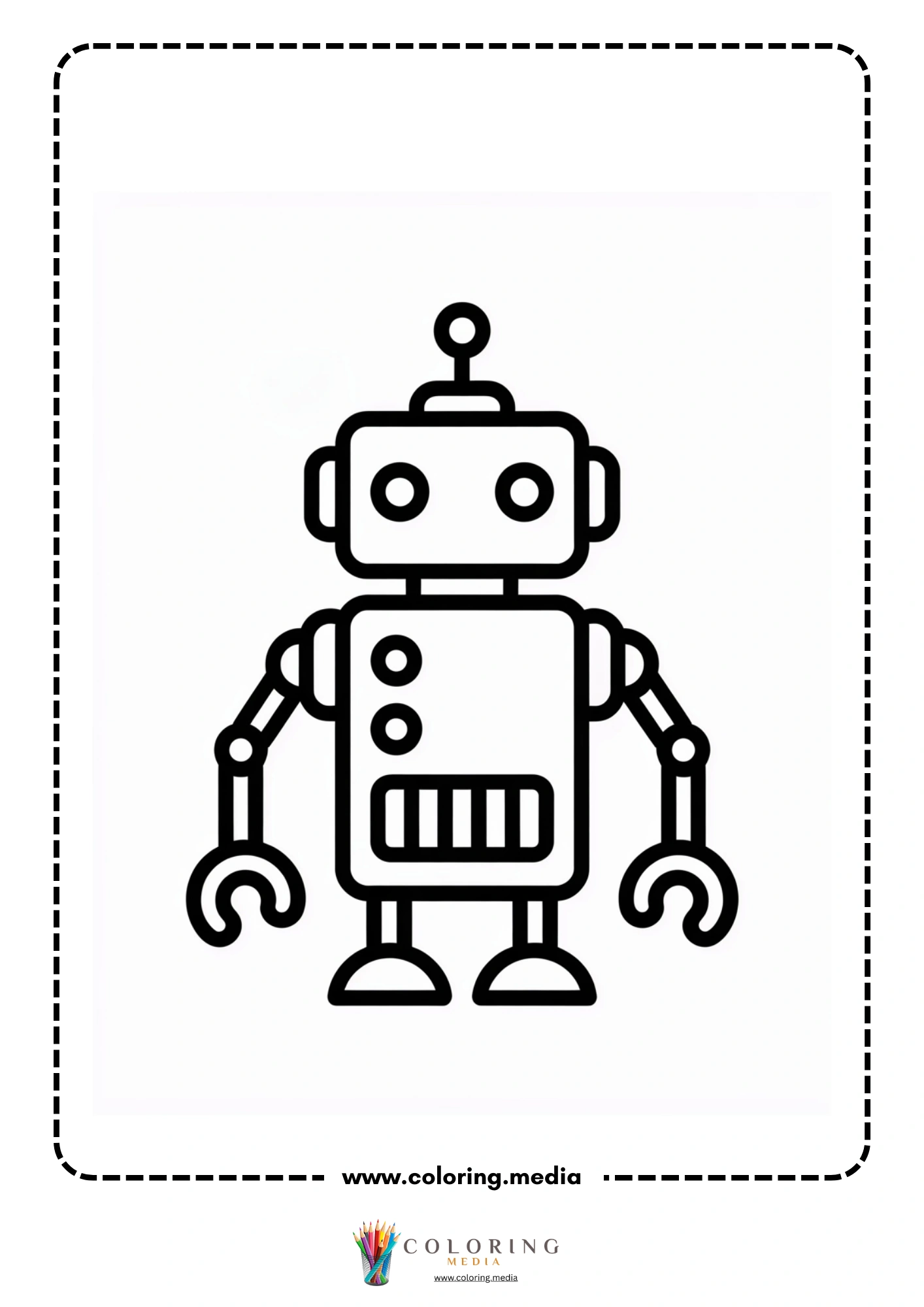 Robot coloring page with robot buttons and antenna