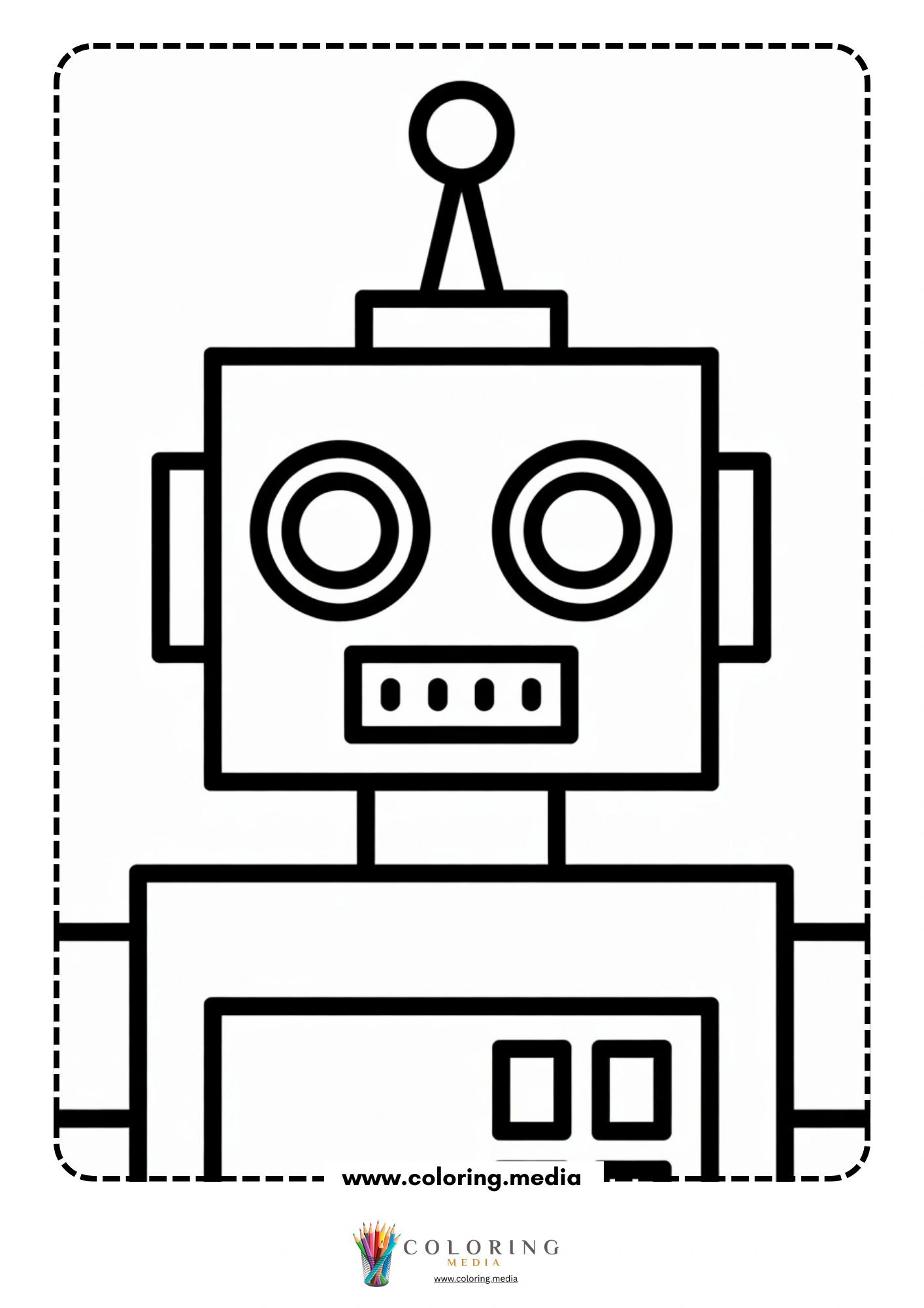 Robot coloring page with happy robot in a simple pose