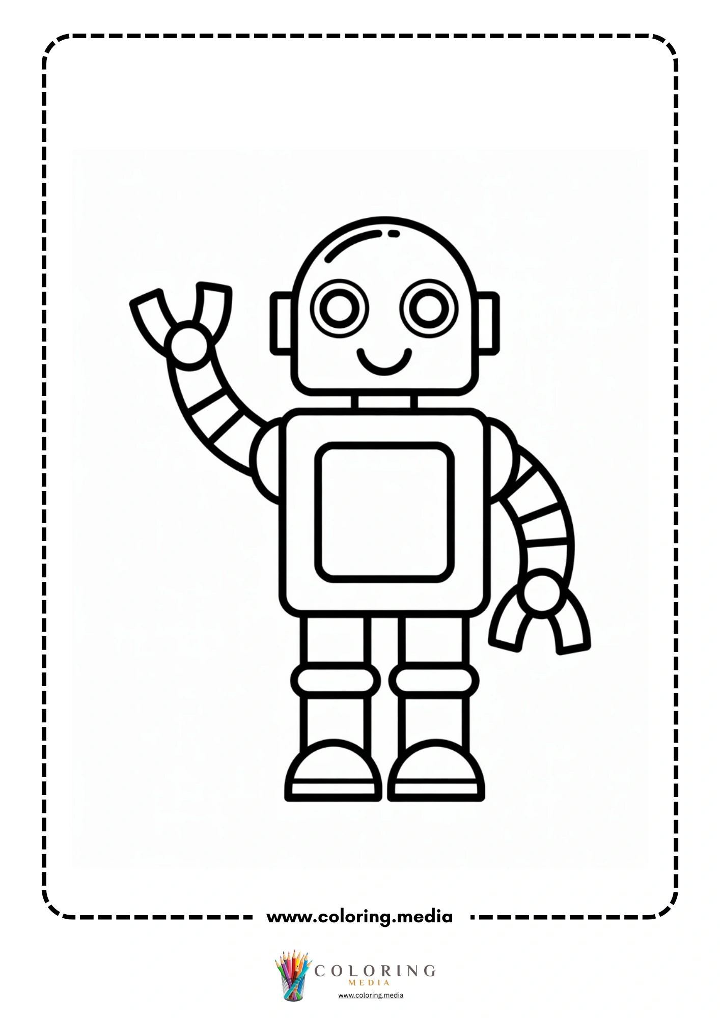 Robot coloring page with robot body panels and round ears