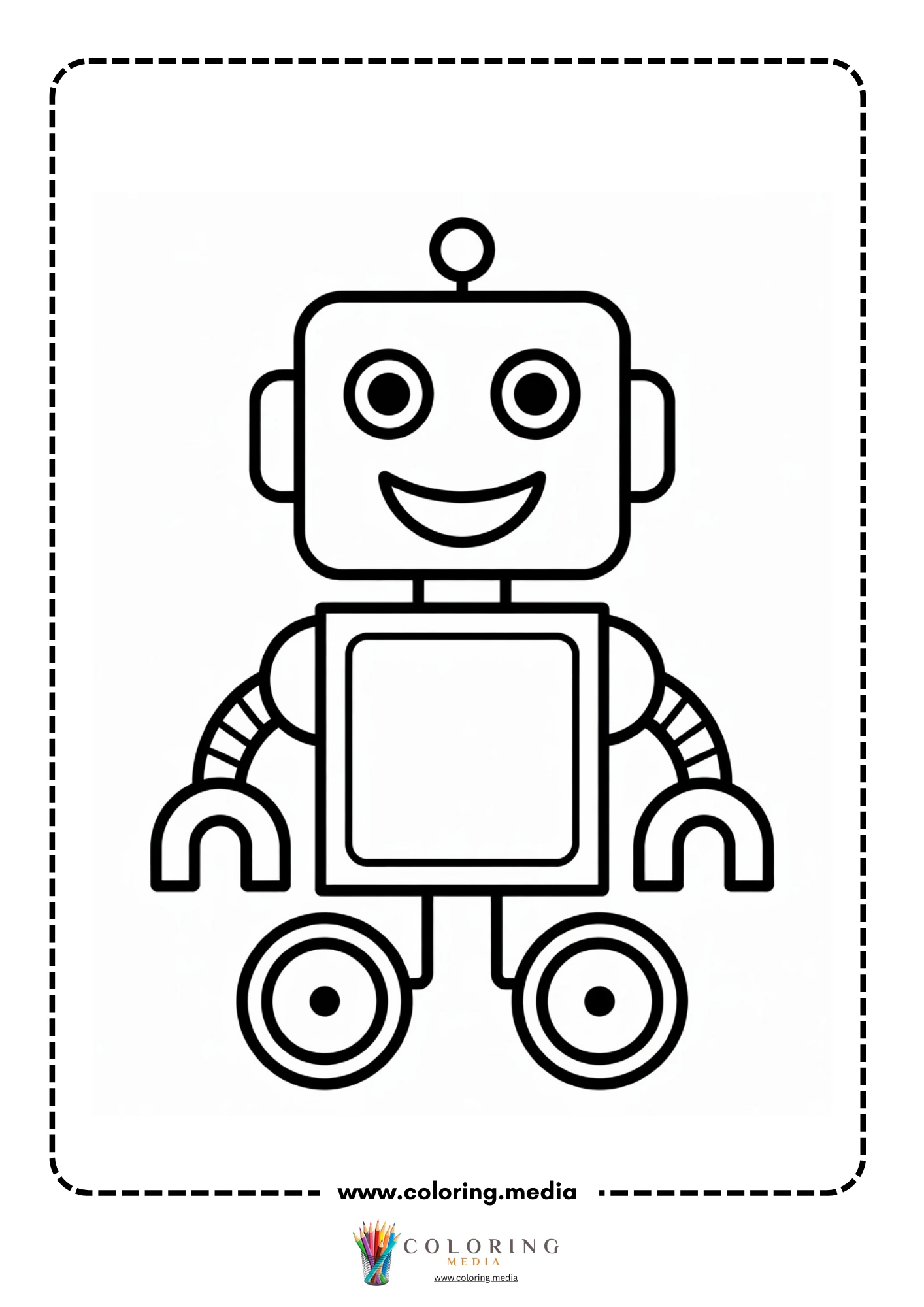 Robot coloring page with robot standing on big feet
