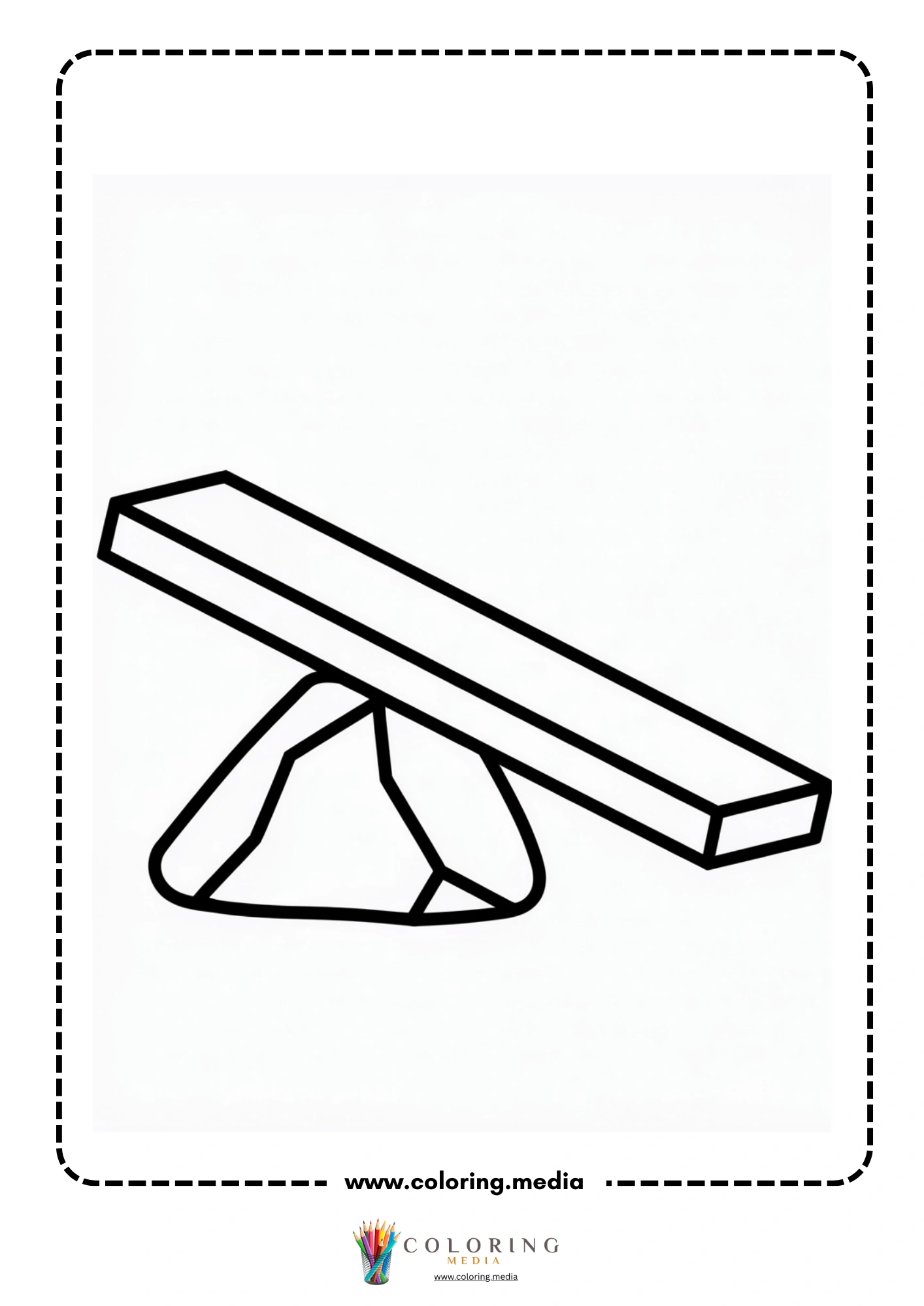 Simple machines coloring page with lever beam balanced on a rock