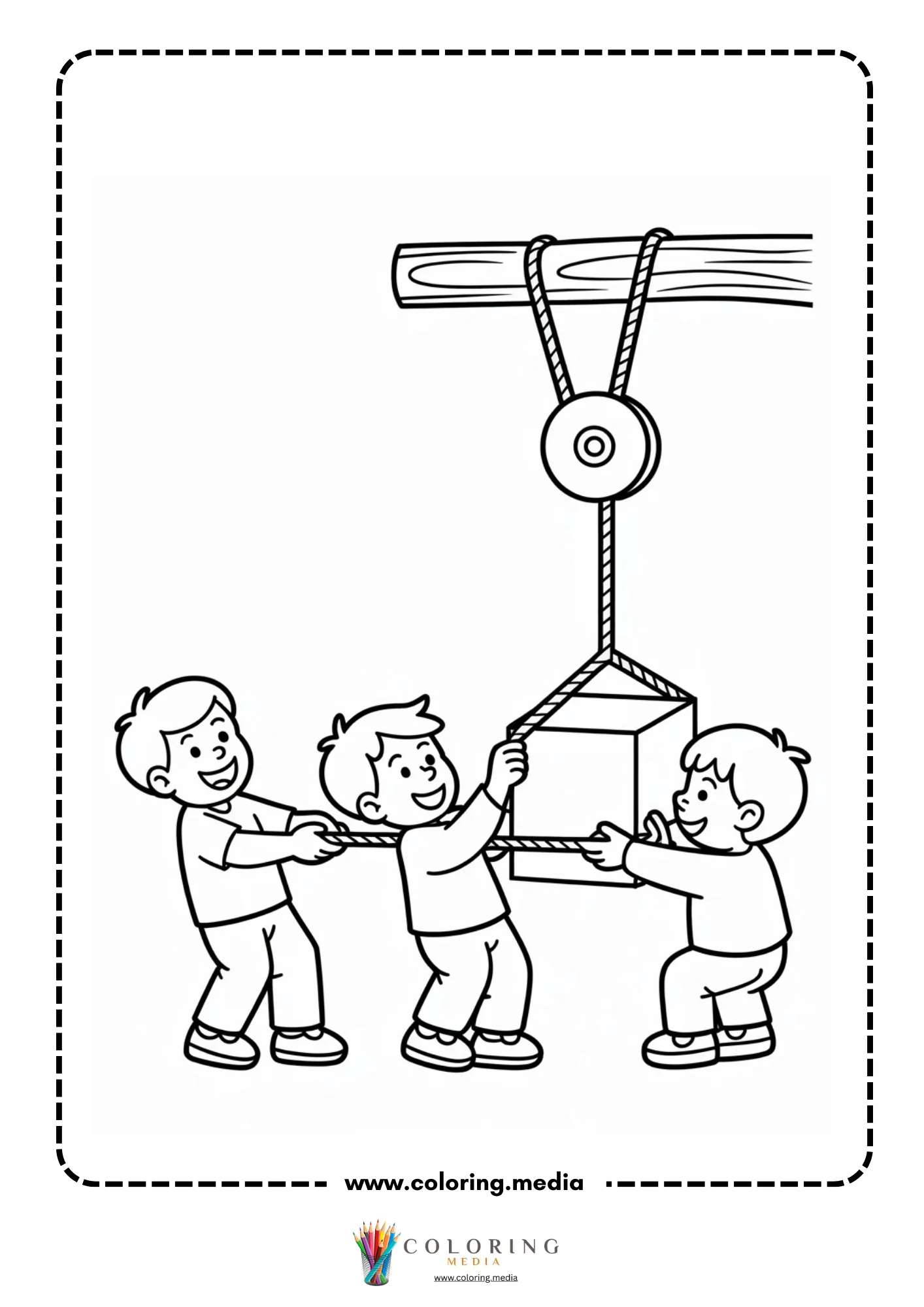 Simple machines coloring page with lever and fulcrum