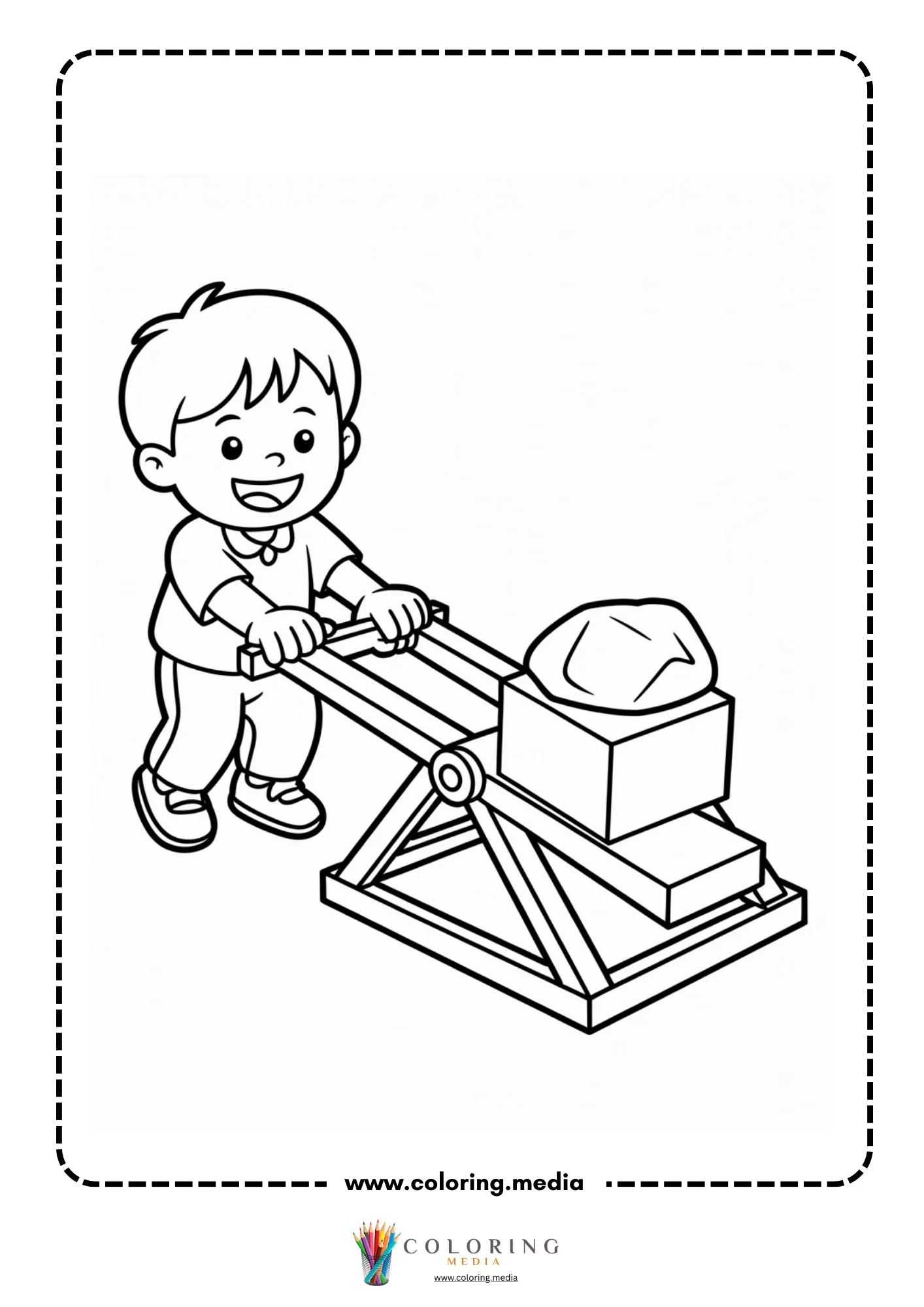 Simple machines coloring page with pulley rope and hook