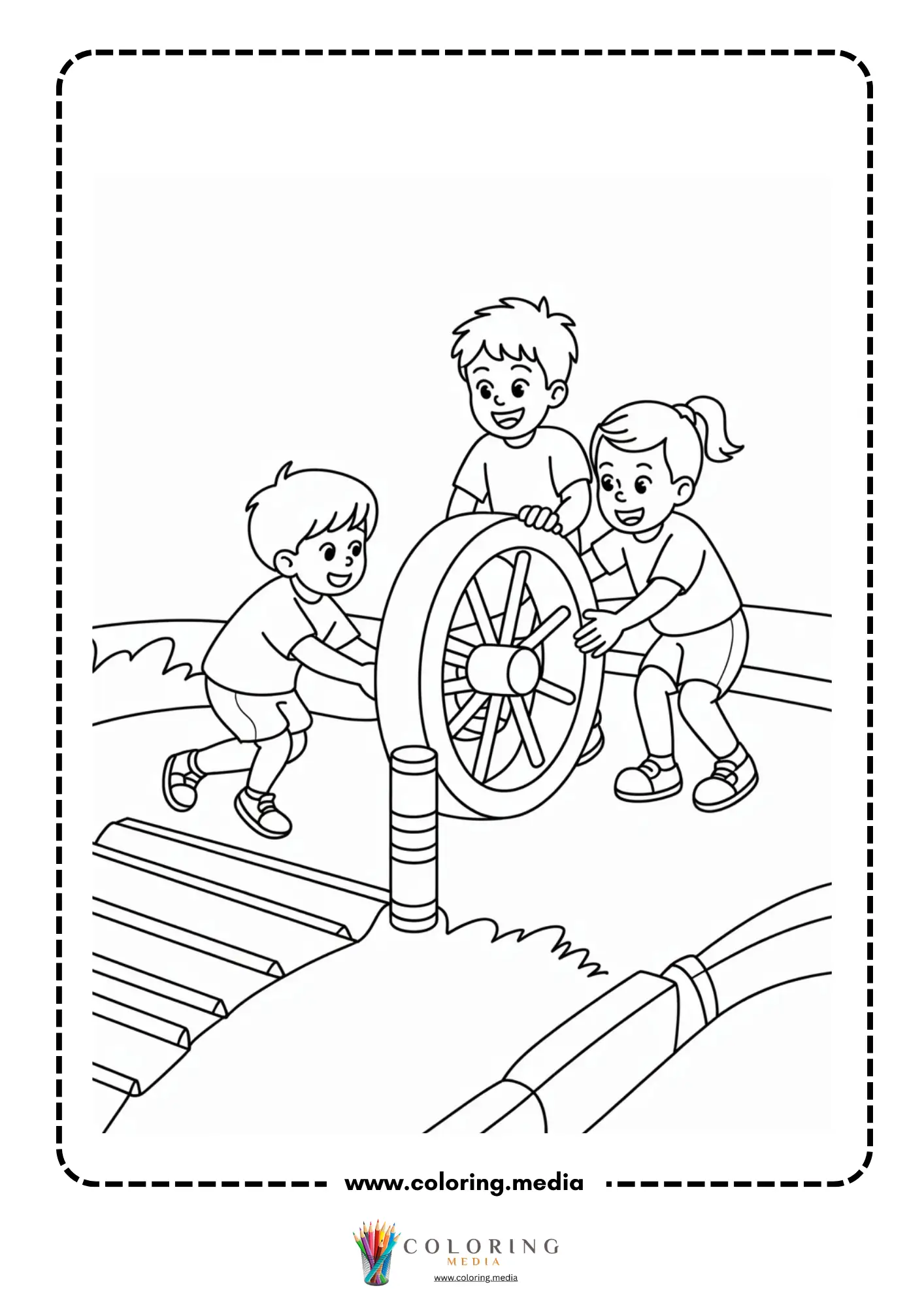 Simple machines coloring page with wedge splitting object