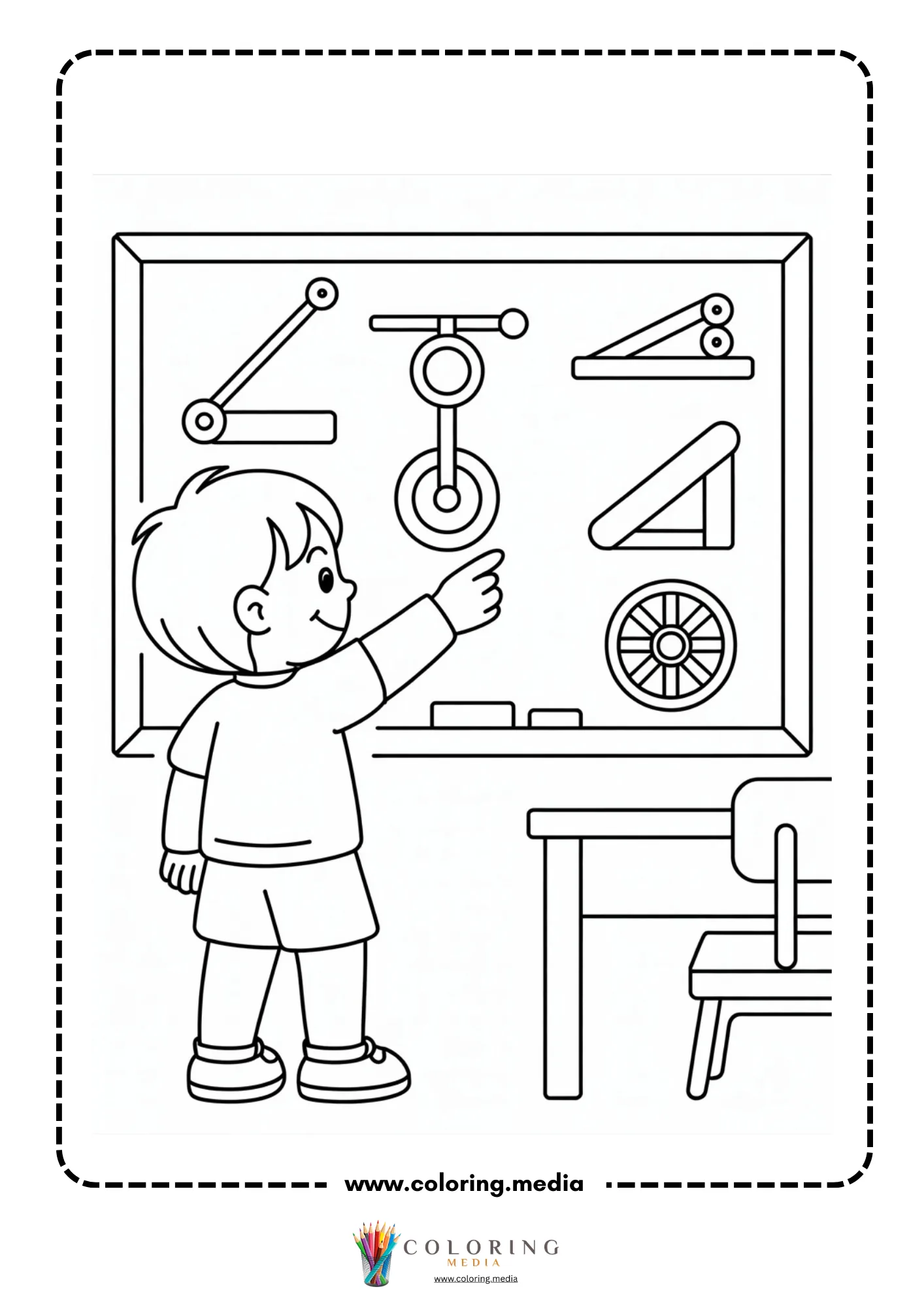 Simple machines coloring page with inclined plane and load
