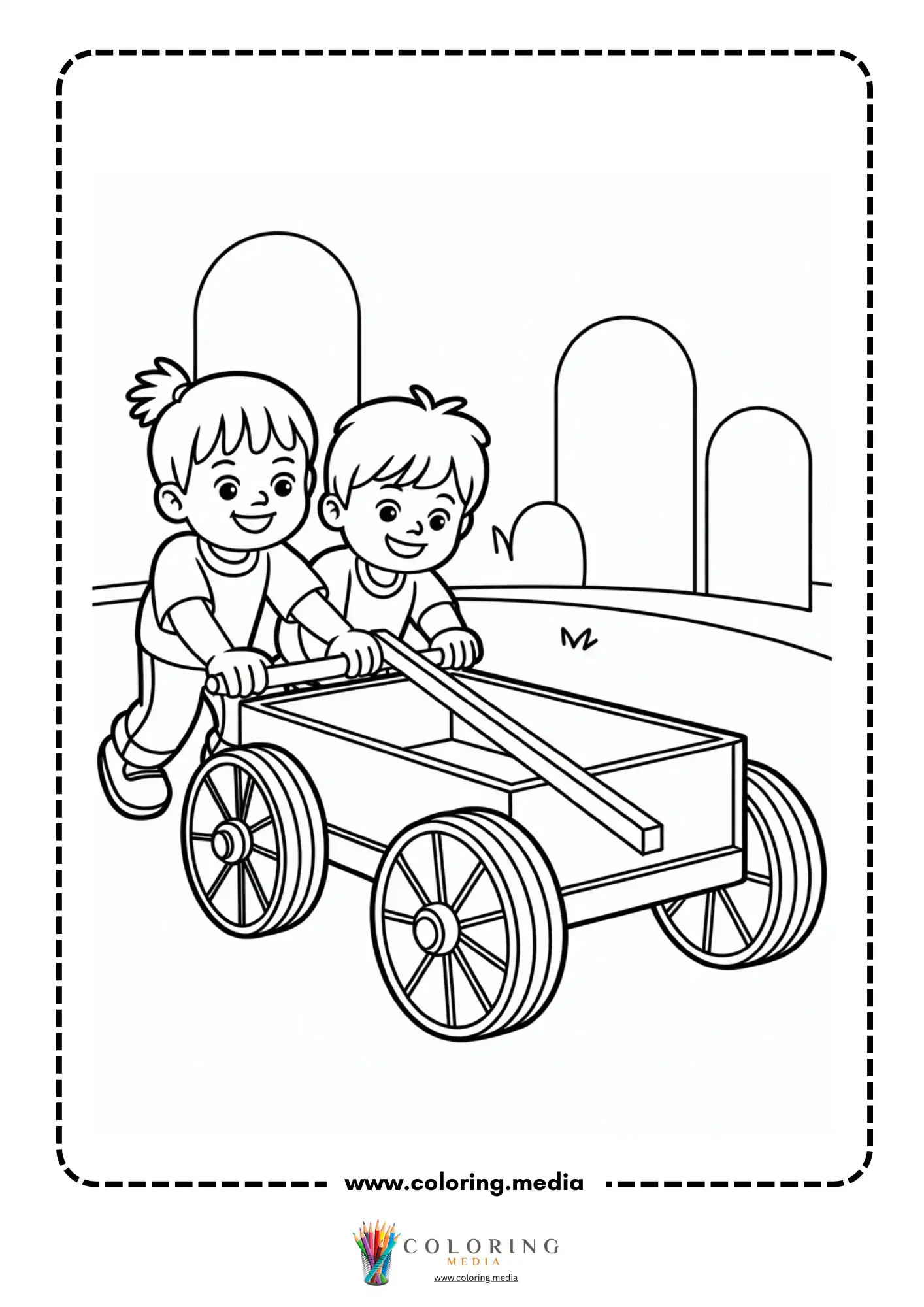 Simple machines coloring page with wheel axle and handle