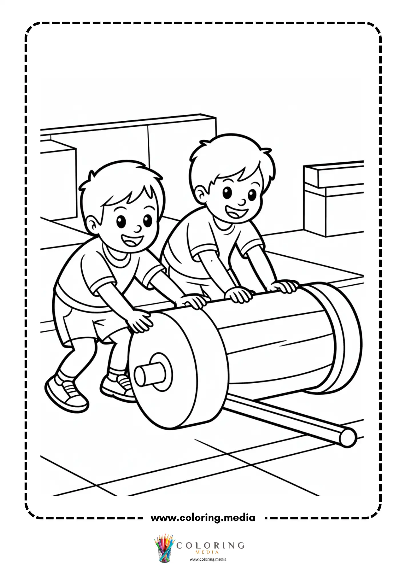 Simple machines coloring page with block and tackle pulley