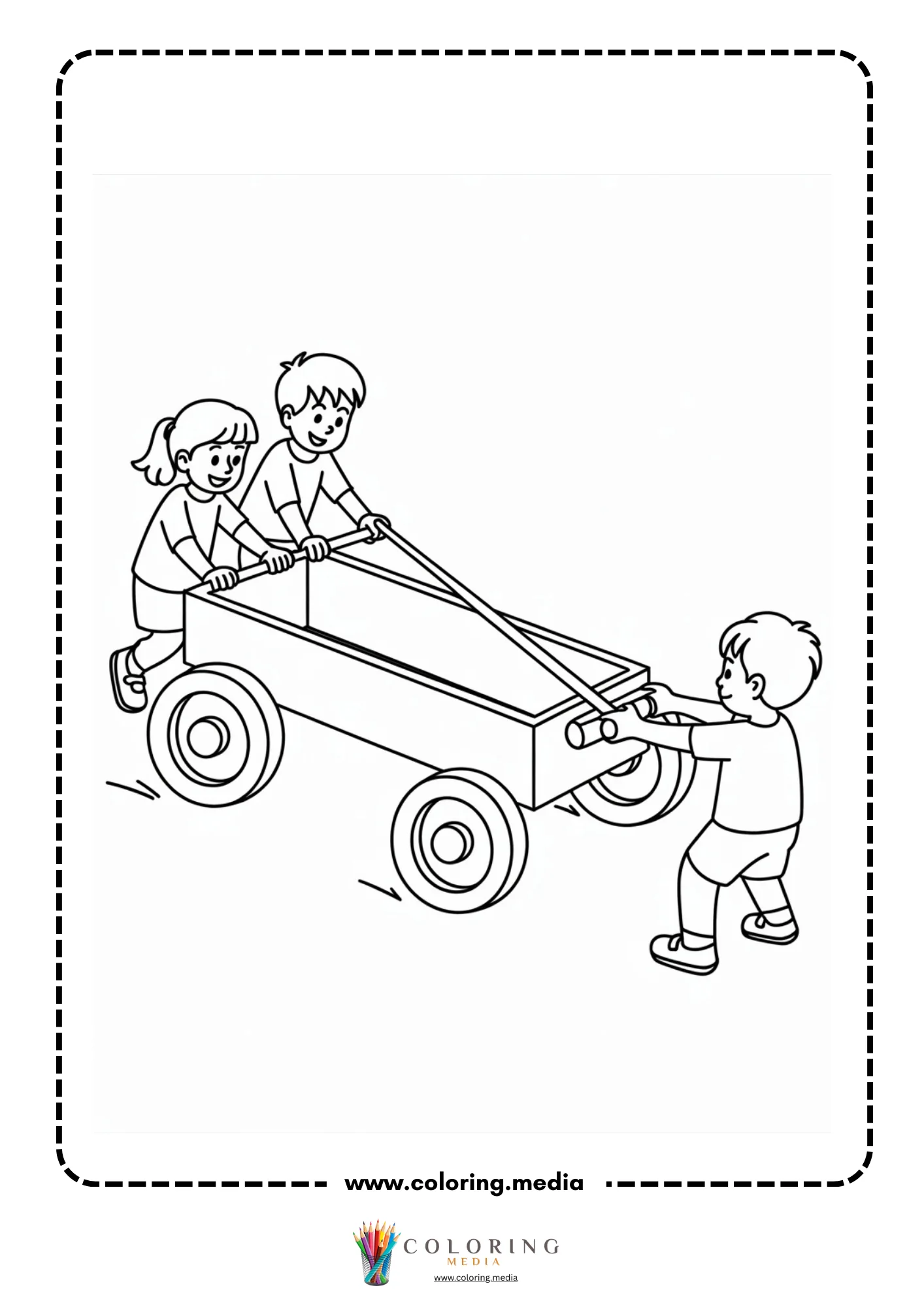 Simple machines coloring page with ramp lifting a box