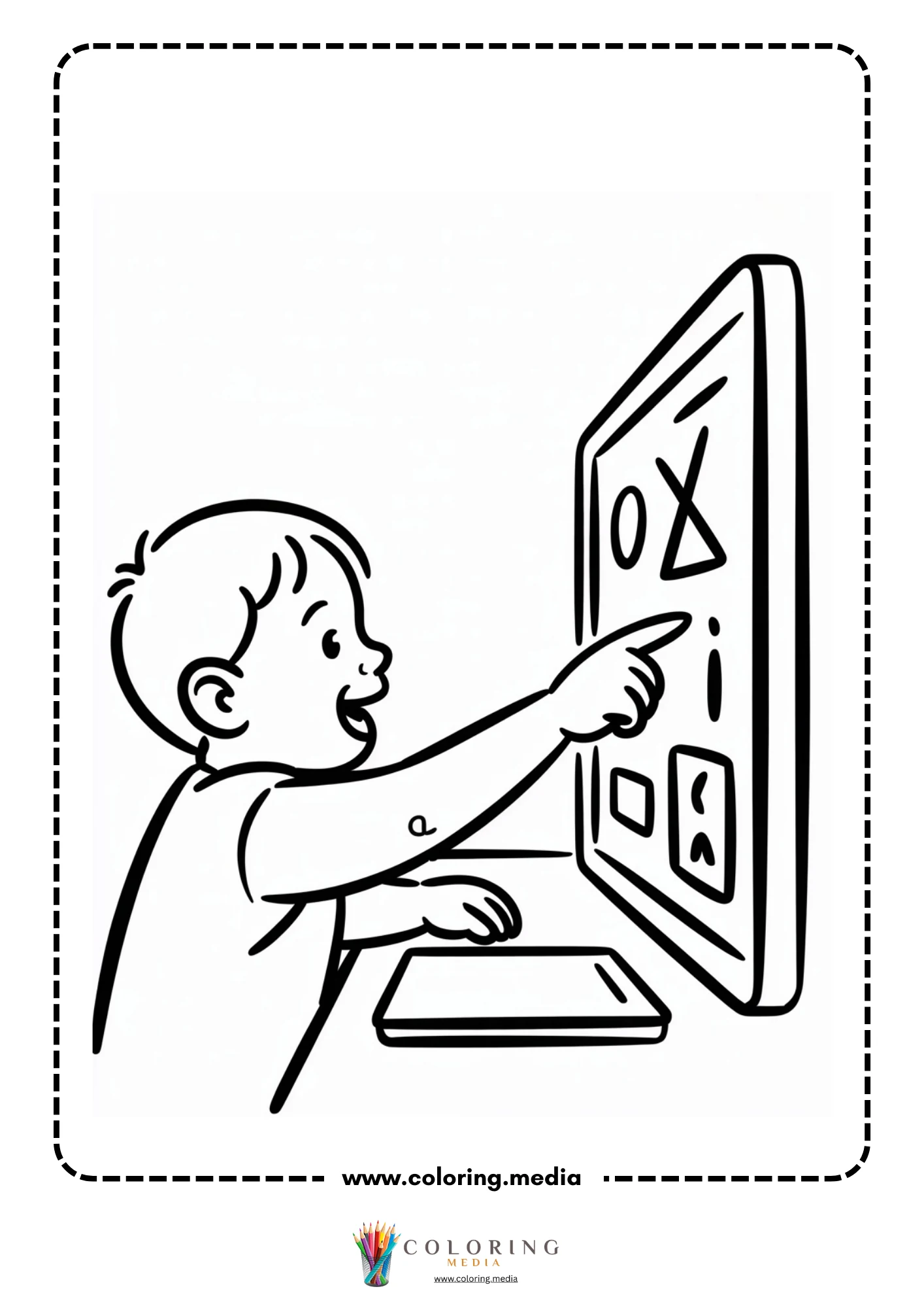 Technology coloring page with laptop screen and keyboard