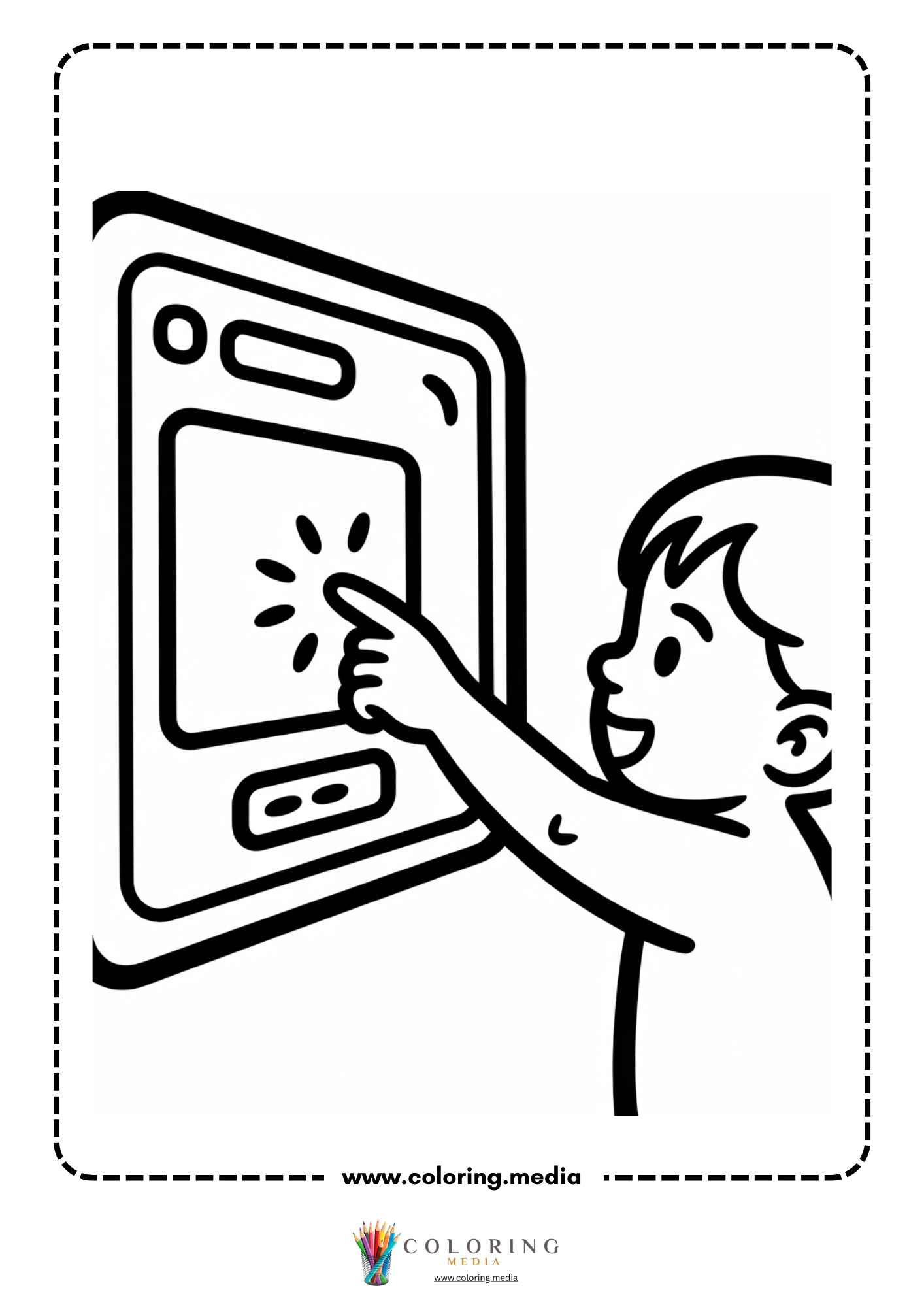 Technology coloring page with computer mouse and monitor