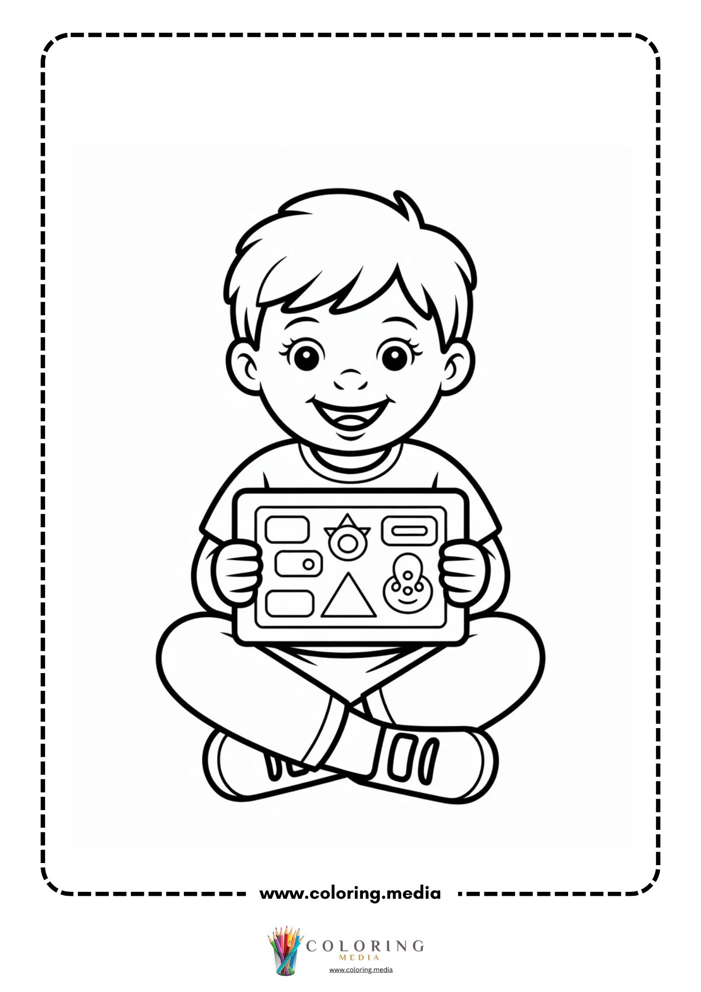 Technology coloring page with headphones and media device