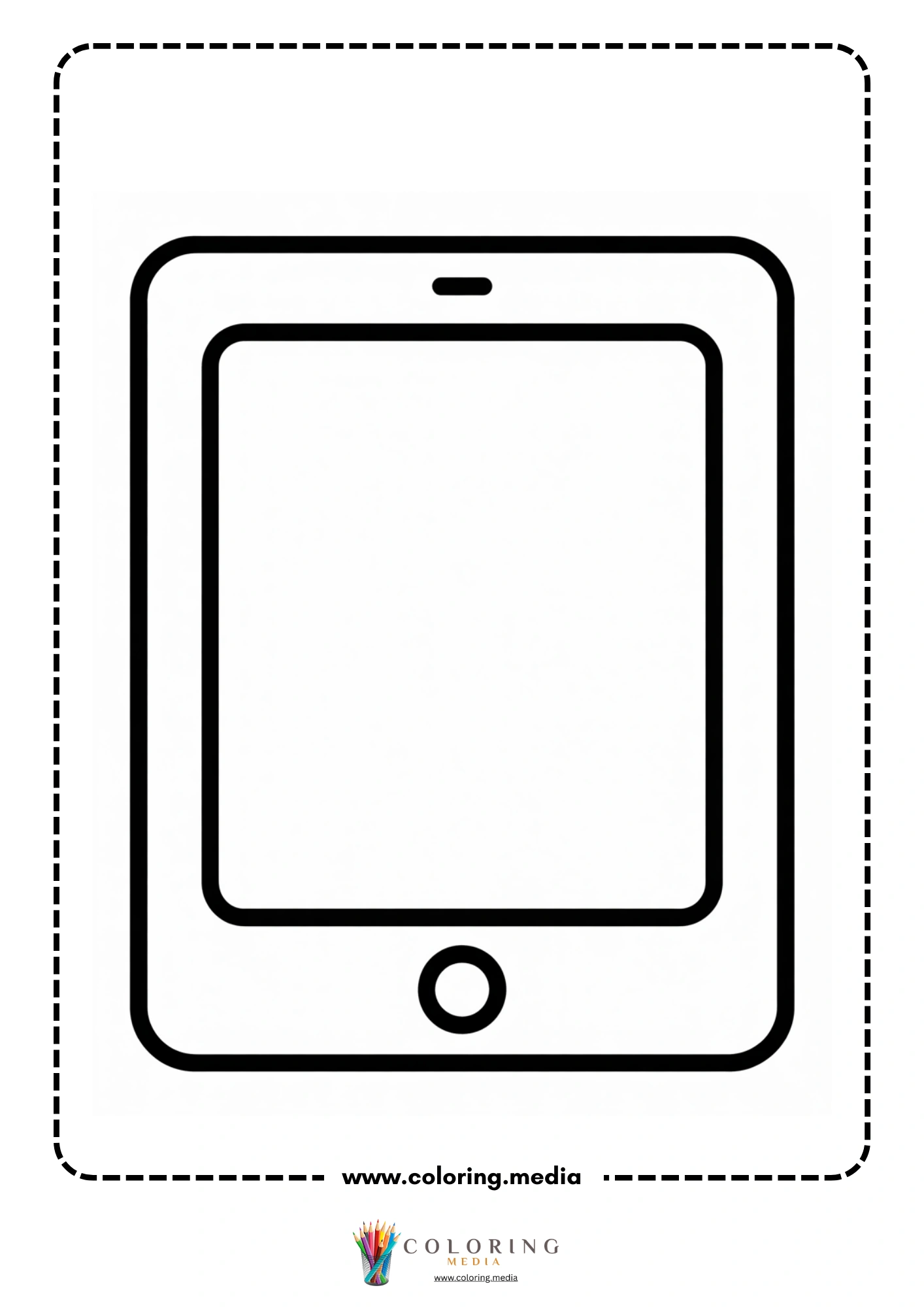 Technology coloring page with simple computer workstation