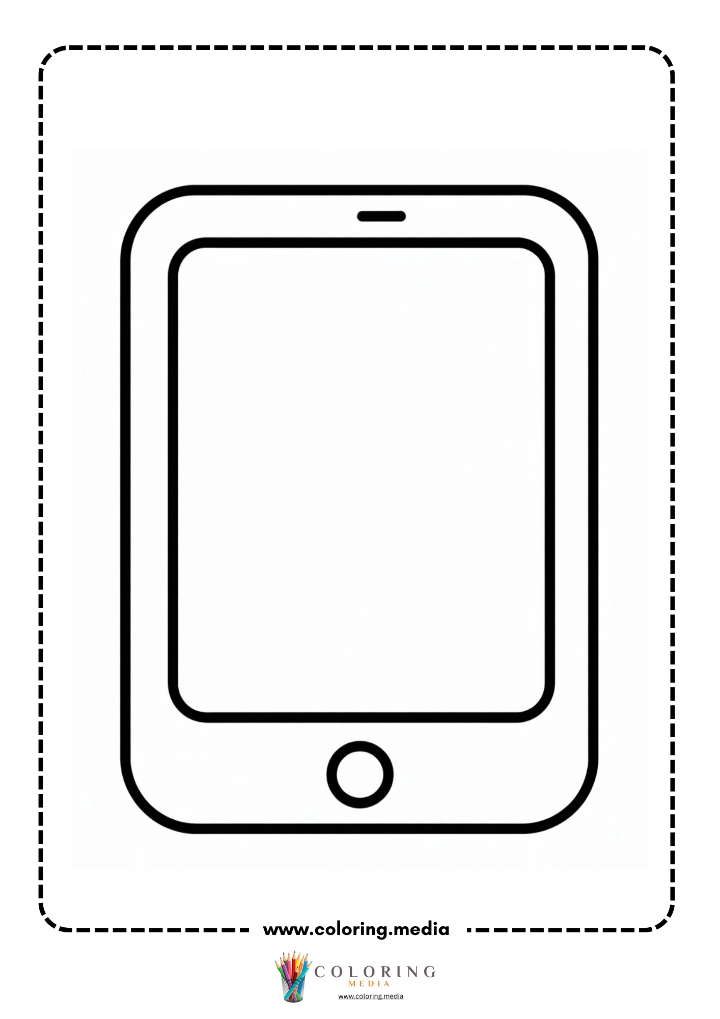 Technology coloring page with digital tablet on a desk