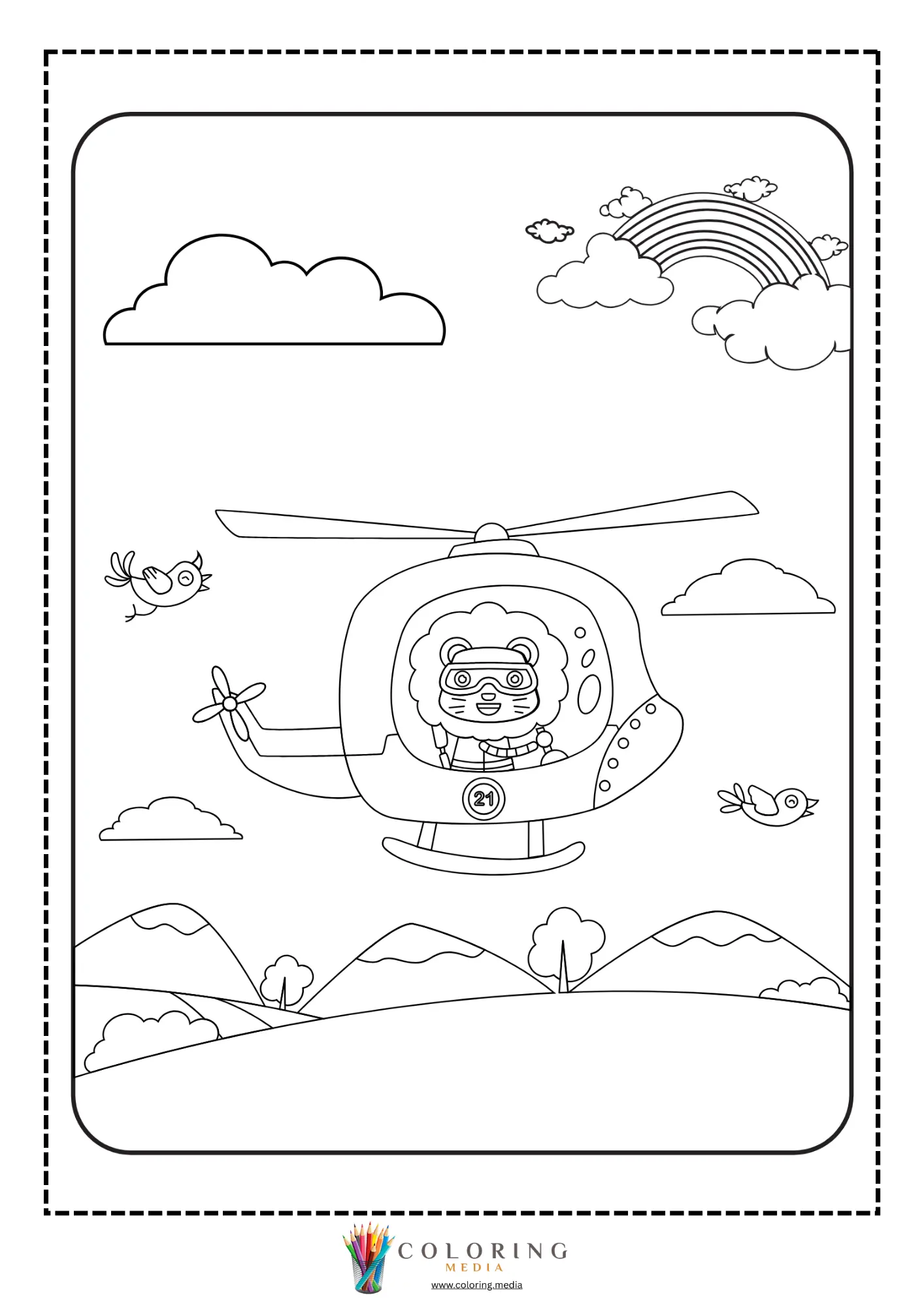 Airplane coloring page with small aircraft and cloud background