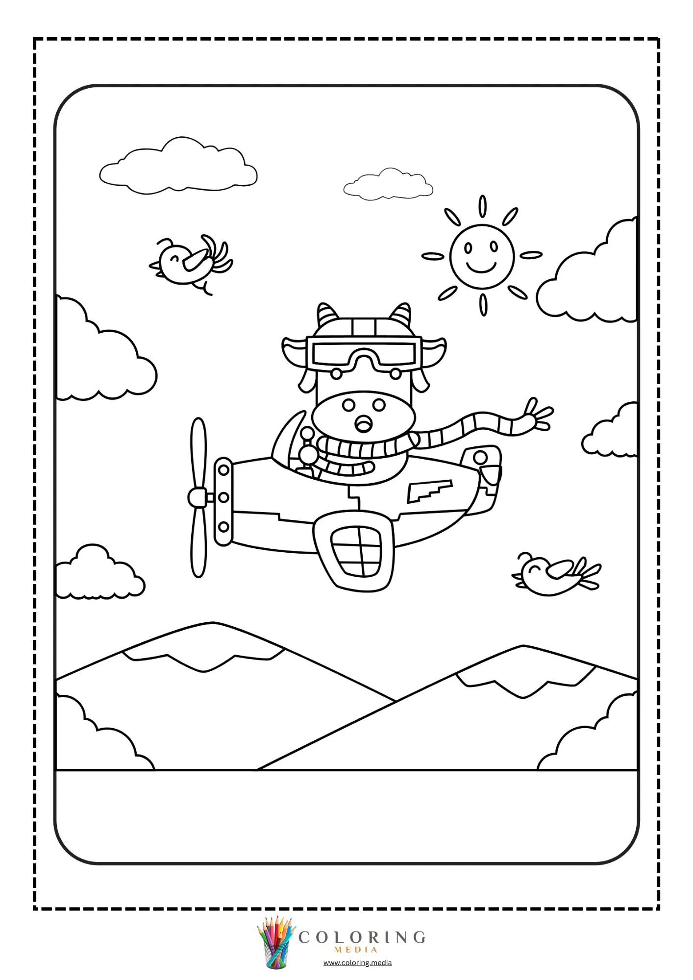 Airplane coloring page with front propeller and wheels