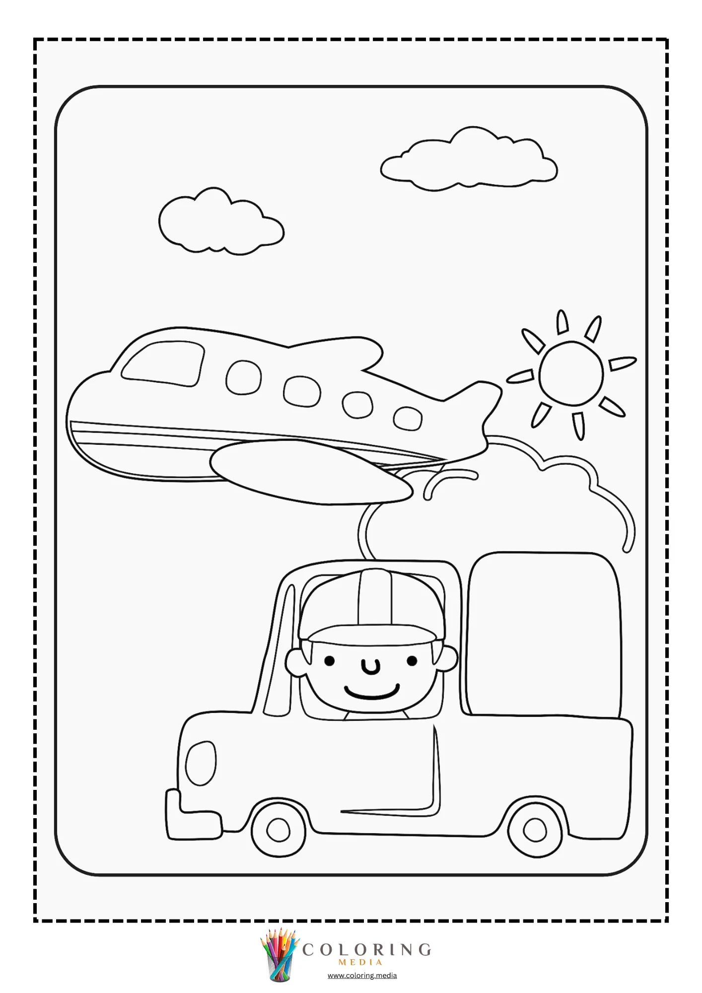 Airplane coloring page with airplane taking off