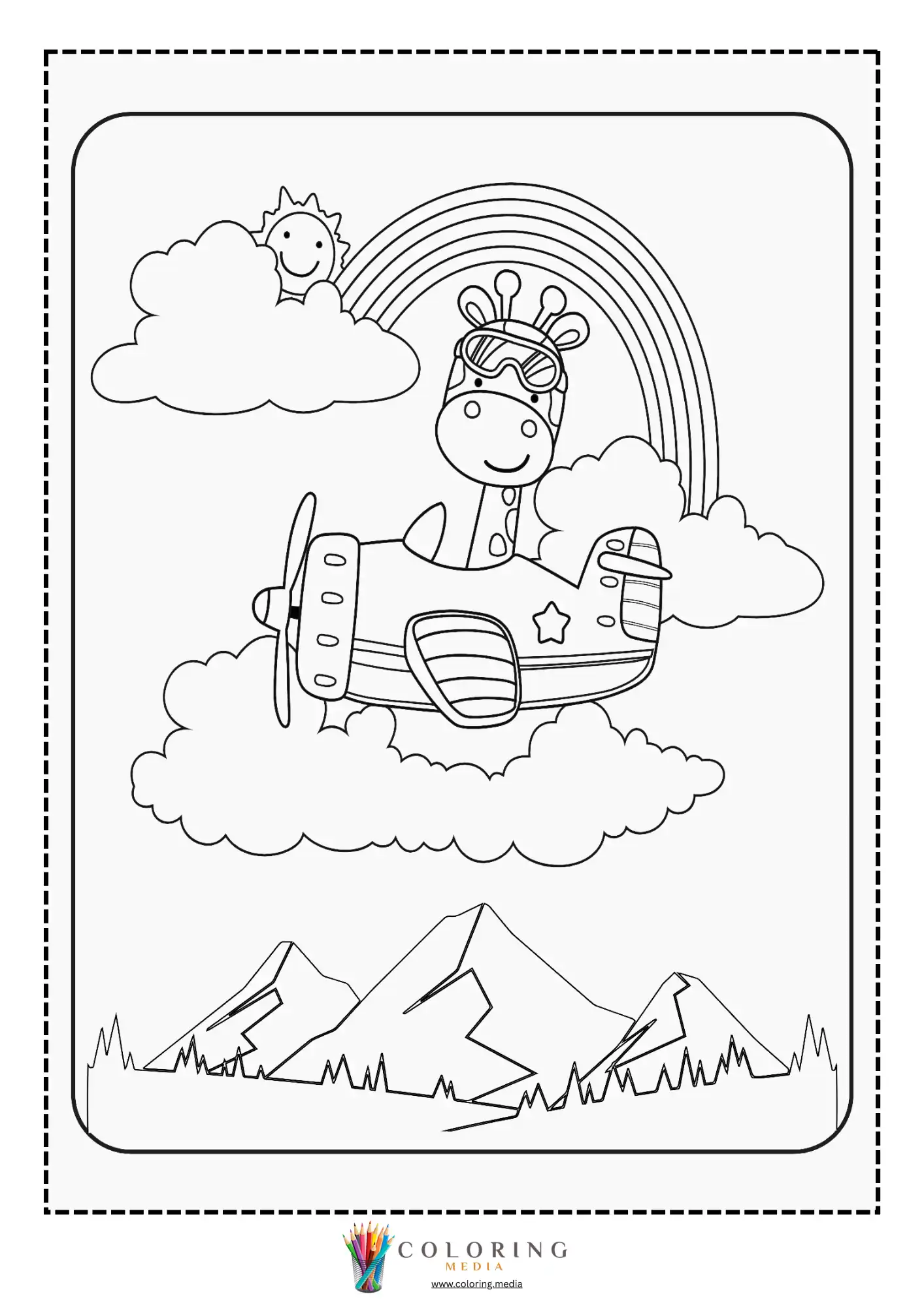 Airplane coloring page with aircraft and runway