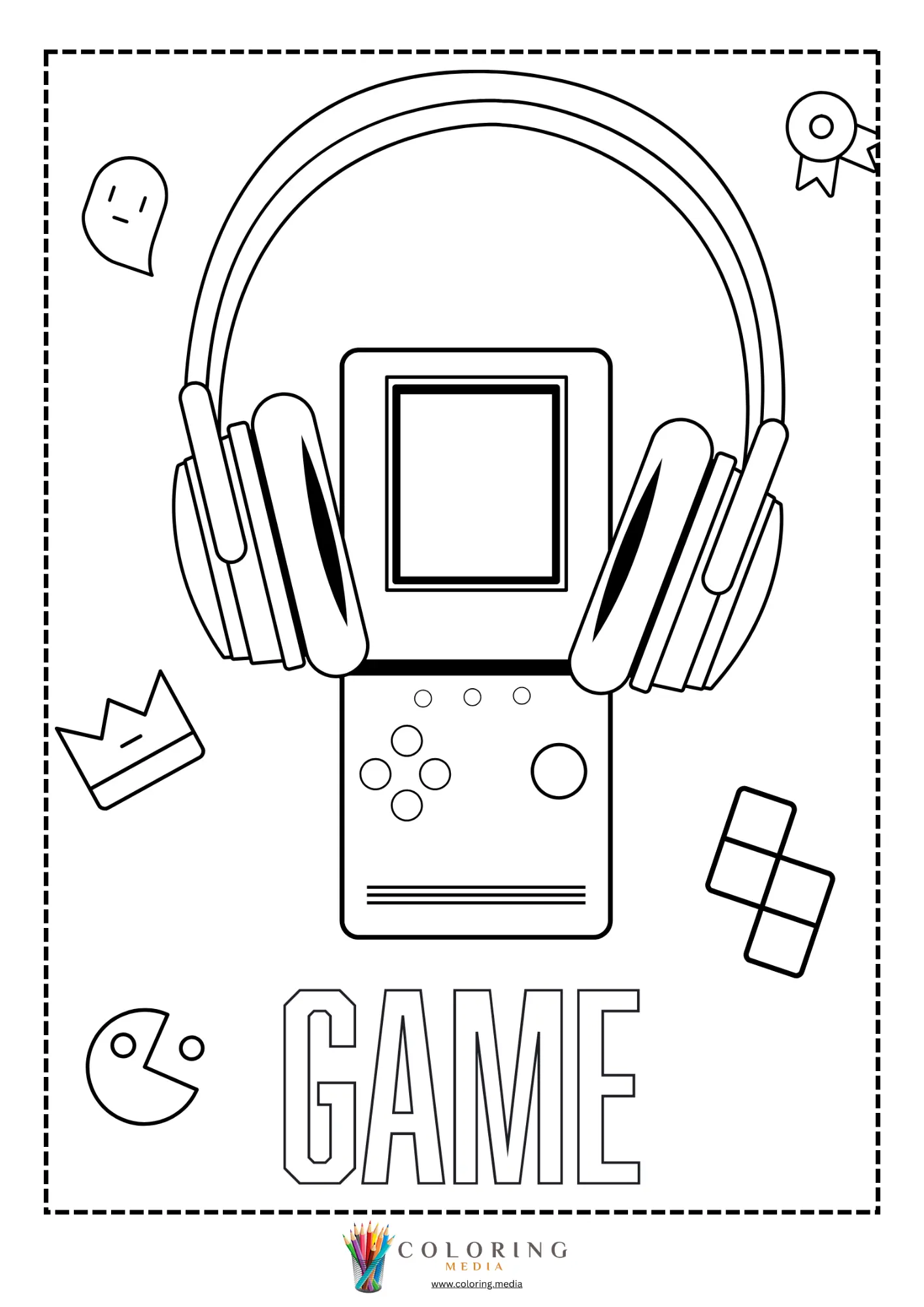 Retro video games coloring page with vintage gaming scene