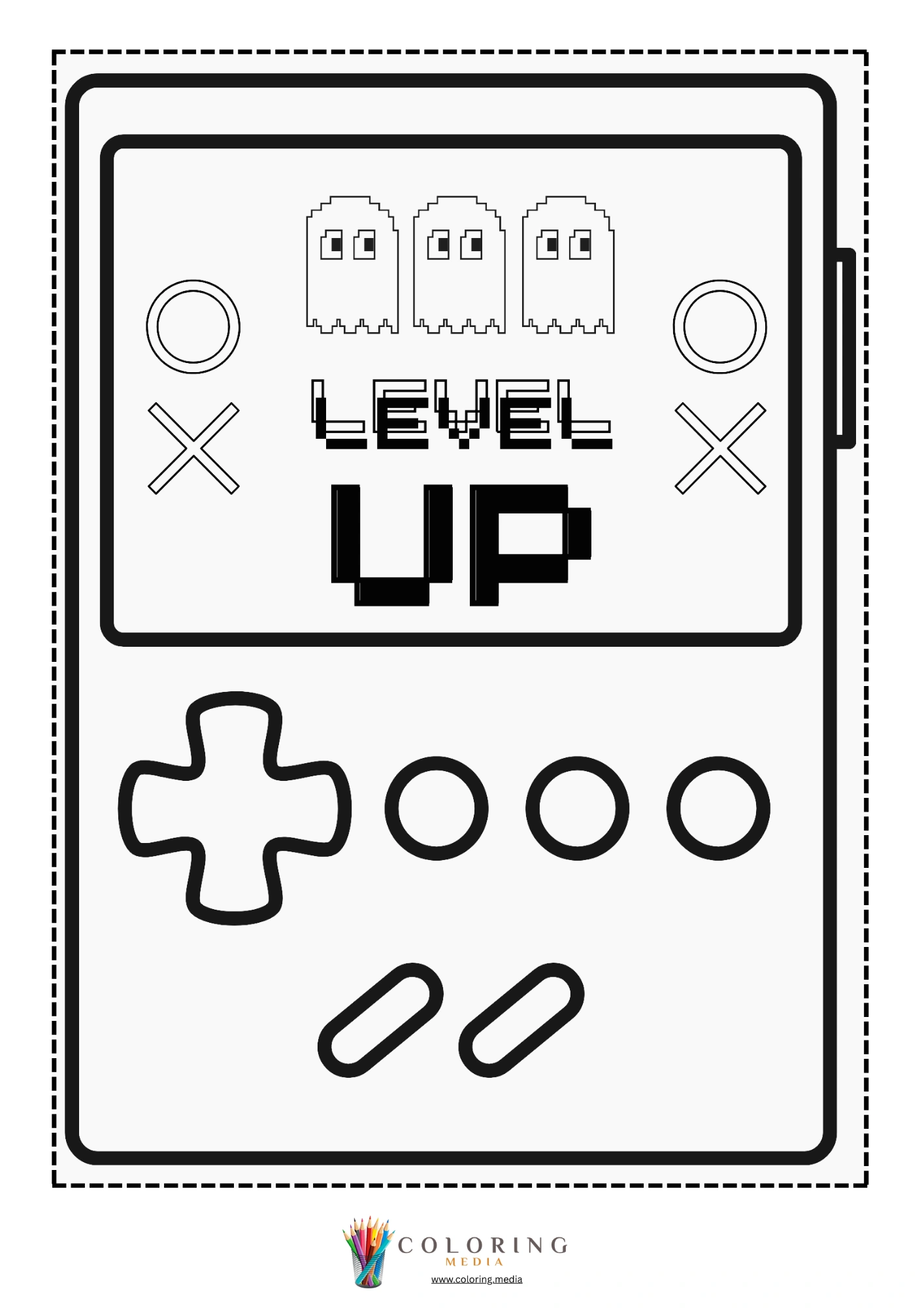 Retro video games coloring page with classic game controller
