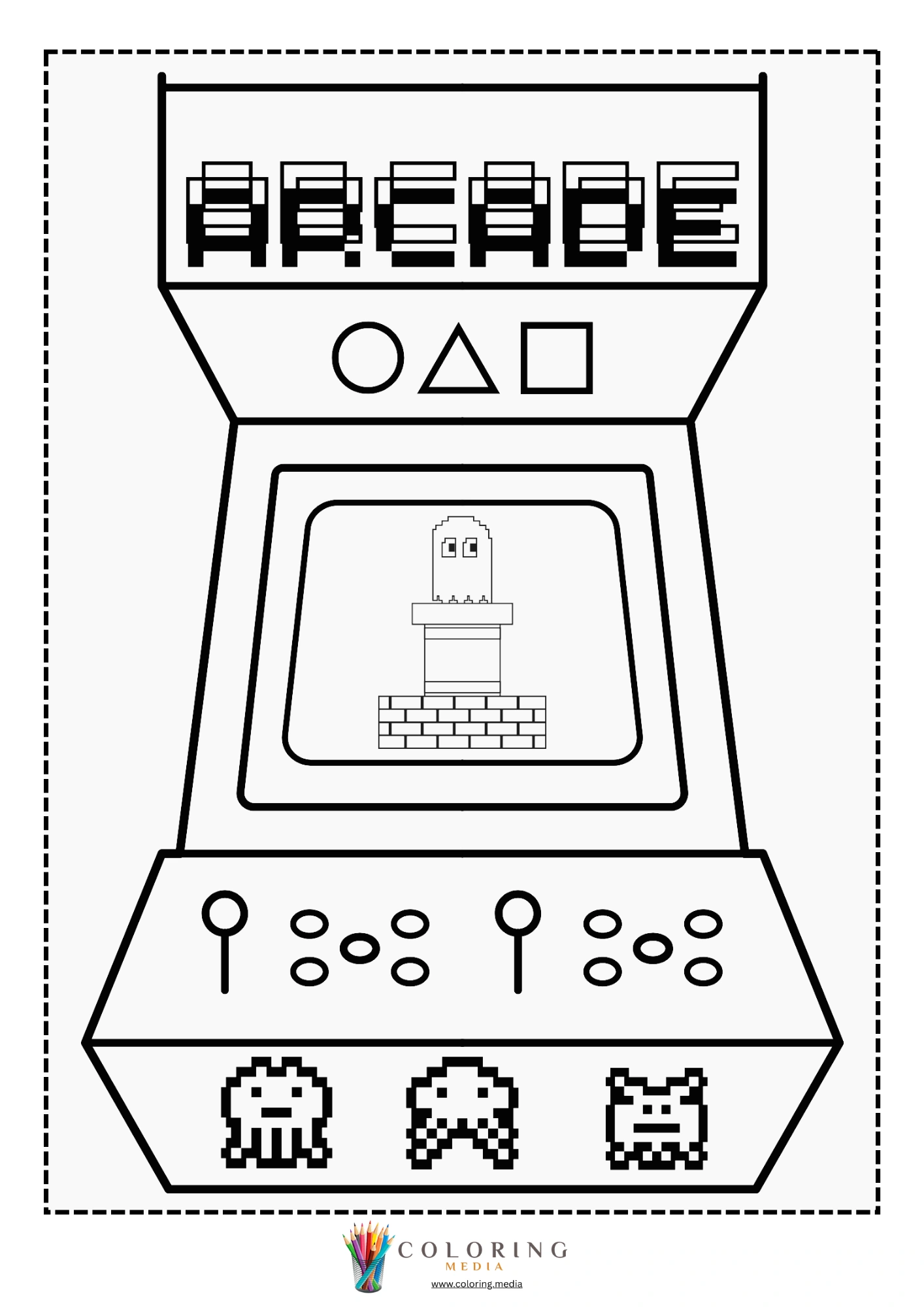 Retro video games coloring page with handheld console